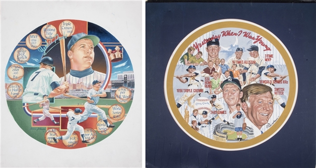 Lot of (2) Mickey Mantle Stat Collage Artwork 